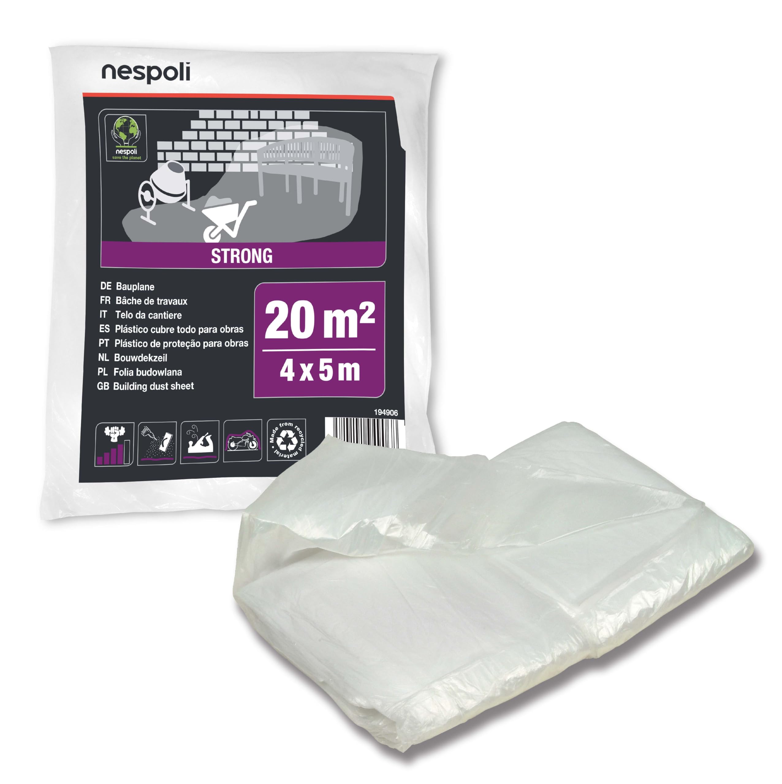 Nespoli – Telo Copritutto 4x5m per Cantieri, Ristrutturazioni, Lavori Domestici, Utilizzabile come Telo Impermeabile Esterno e Copri Moto, Telone Impermeabile per Esterno Resistente e Antistrappo 20m²
