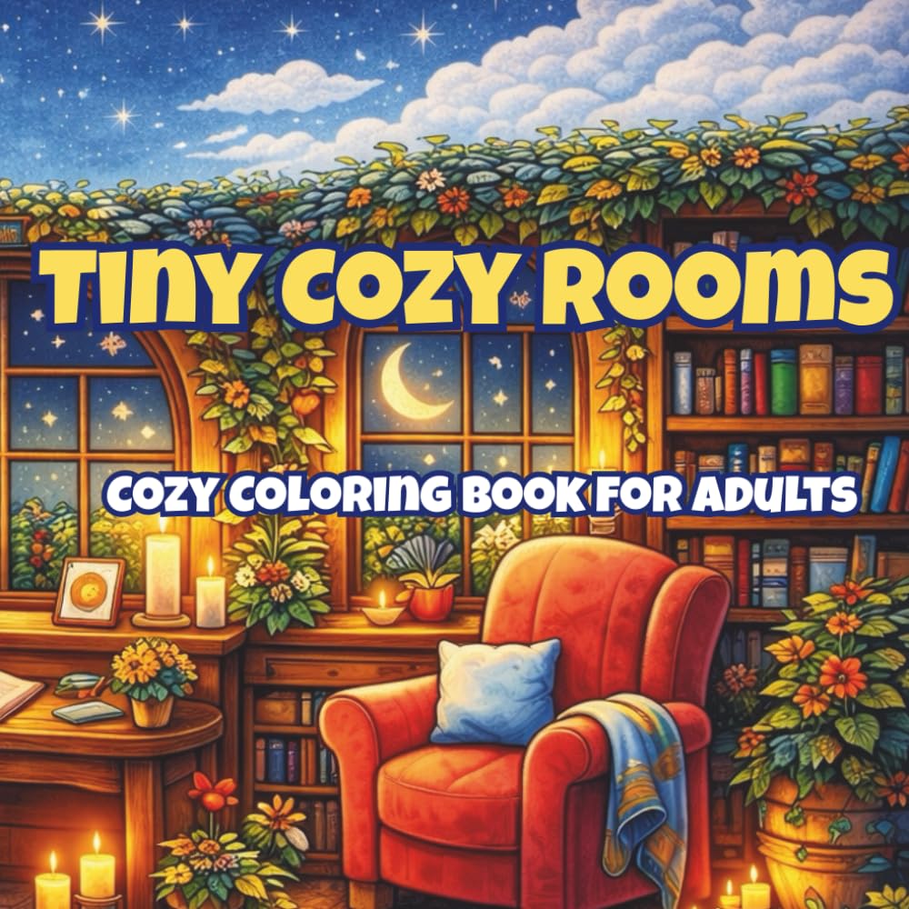 Tiny Cozy Rooms: Relaxing Miniature Spaces: Coloring Book for Adults