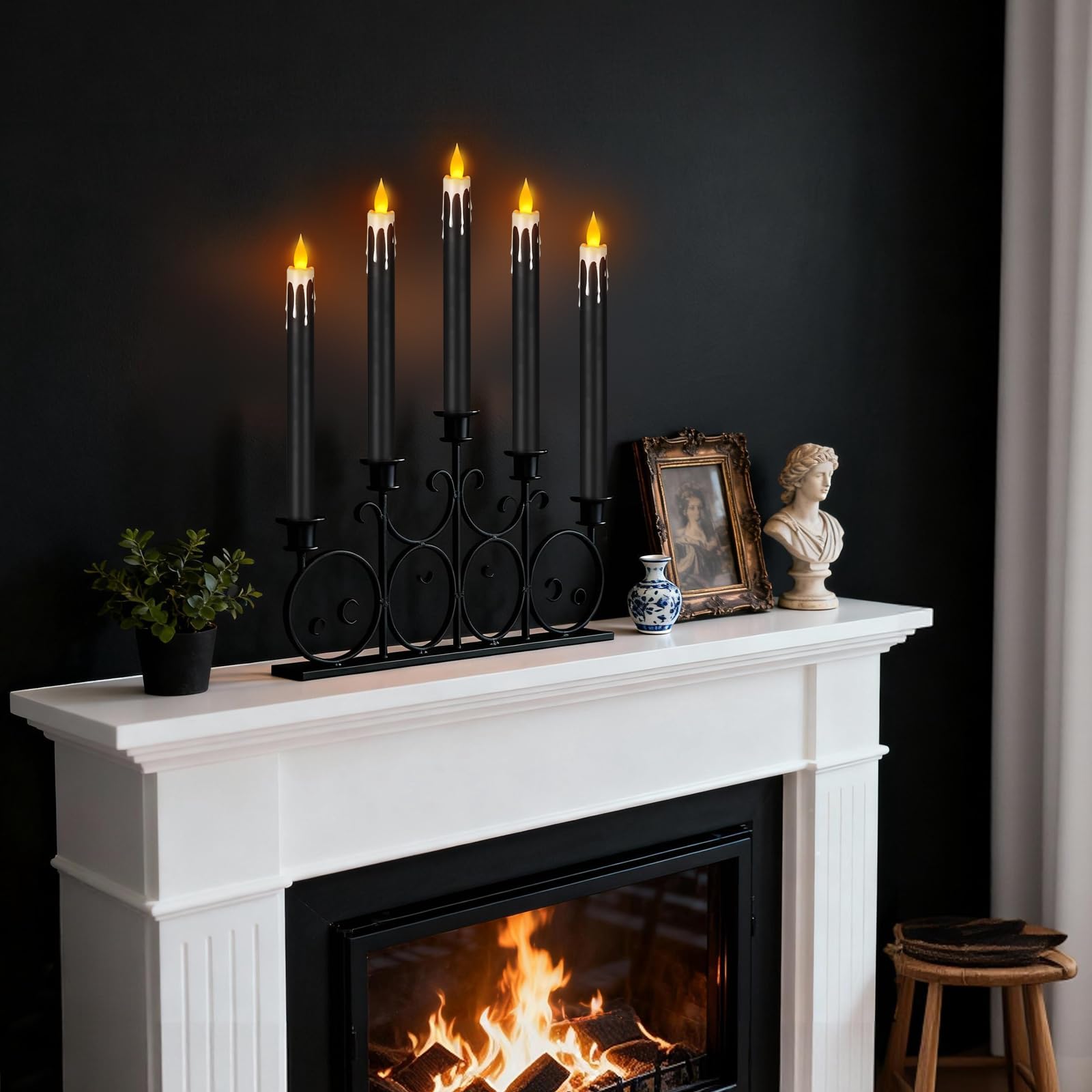 Wemarry - Candele coniche senza fiamma da 10,6 pollici, senza gocciolamento, alimentato a batteria, include timer remoto, oltre 400 ore per 2 batterie AA per Halloween, Natale, matrimonio (colore nero
