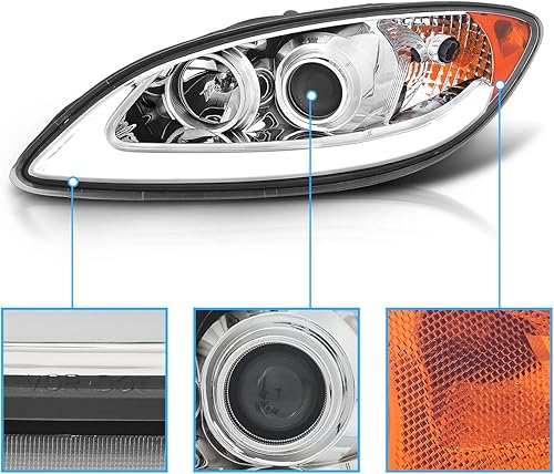 Miniatura 3 de AmeriLite Par de faros delanteros de repuesto con barra de luz LED cromada para 2008-2016 International ProStar - lado del pasajero y del conductor