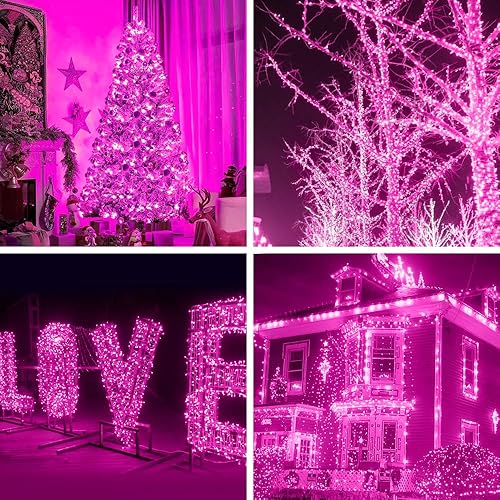 Miniatura 6 de Guirnalda de luces de Navidad de princesa rosa, 1 paquete de 60 luces LED de 16.4 pies cada uno, funciona con pilas, para interiores y exteriores,