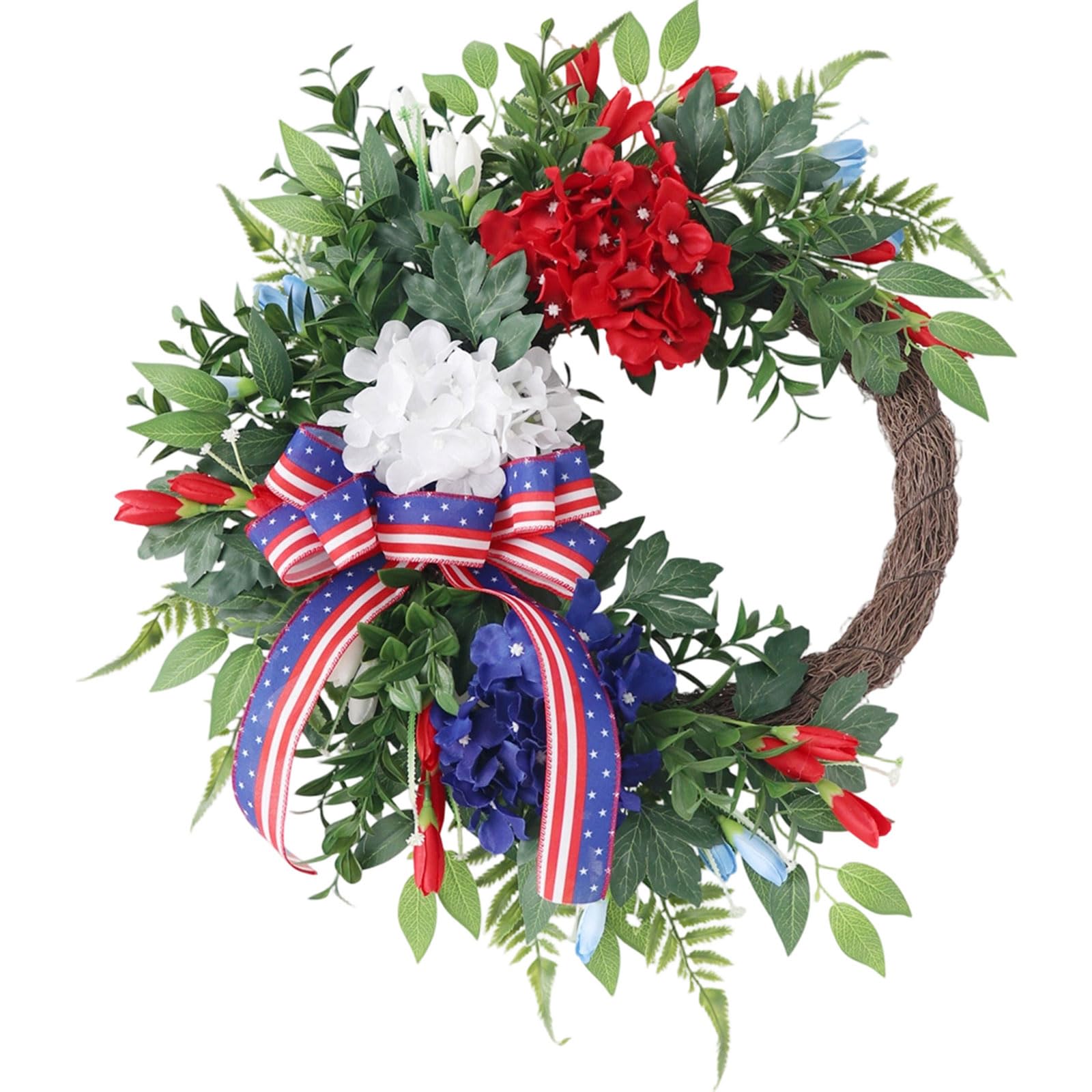 Apglsxy Multicolor Us Flag Themed Wreath Handcrafted With Realistic Hydrangeas Blooms And Foliages For Holiday Celebrations Red White Blue Wreath