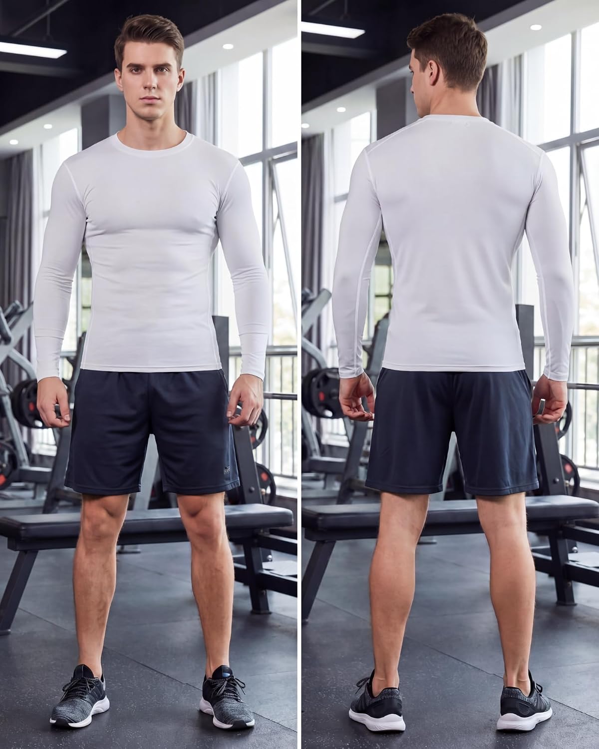 Hicarer 4 Pack Compression Shirts for Men Long Sleeve - Workout Base Layer Undershirt Top for Athletic Gym Running