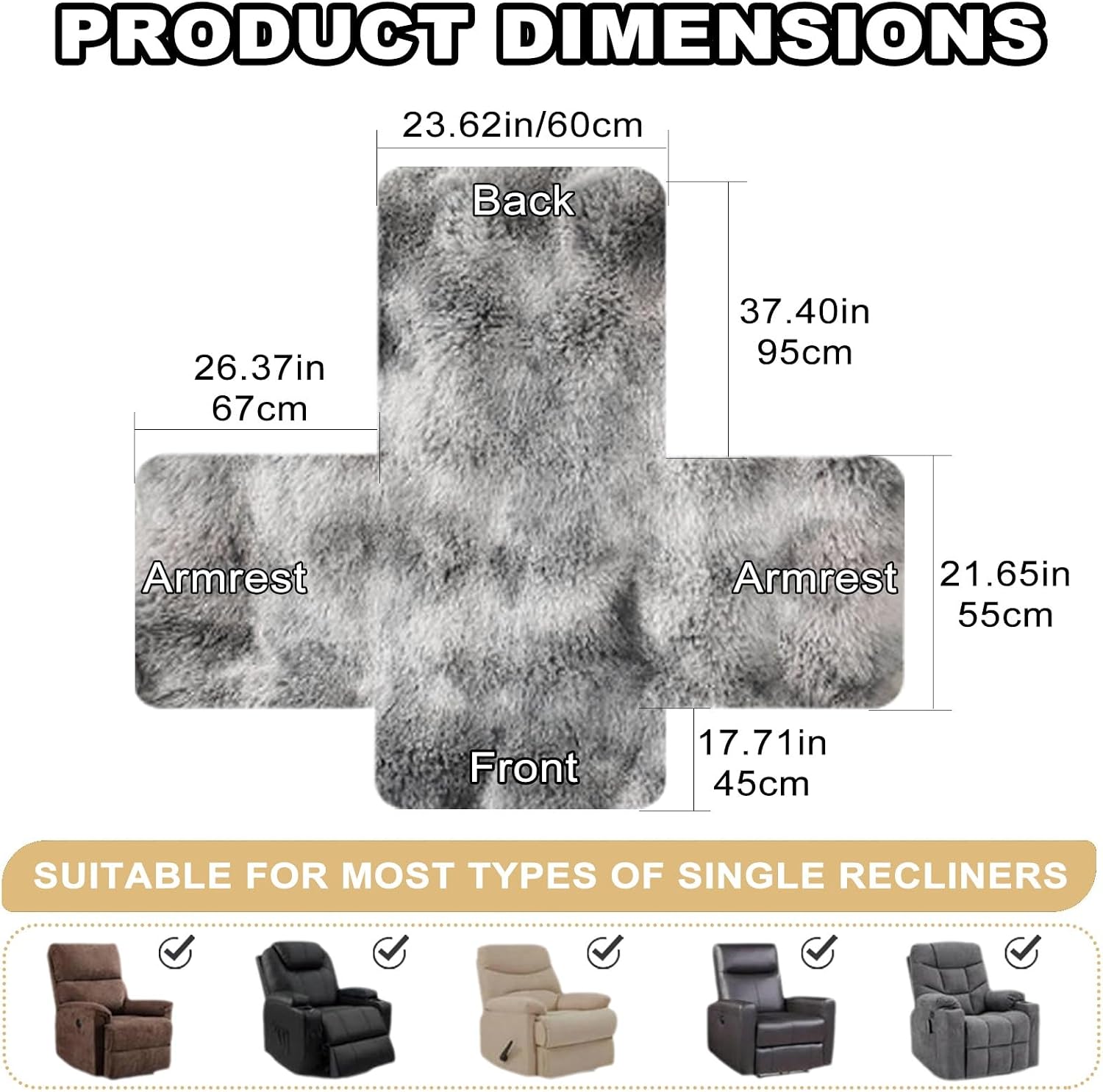 Plush Faux Fur Recliner Chair Cover, Washable Shaggy Slipcover, Cozy Couch Protector for Ultimate Comfort, Thick Soft Fuzzy Recliner Protector Brown