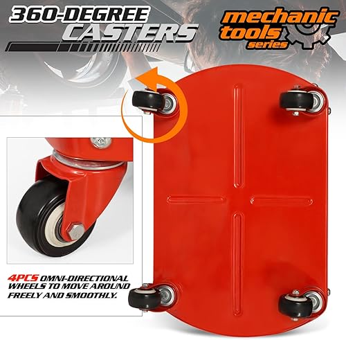 Miniatura 7 de M-AUTO Asiento de trabajo rodante de garaje resistente, taburete mecánico de capacidad de 300 libras con ruedas, asiento de trabajo rodante con