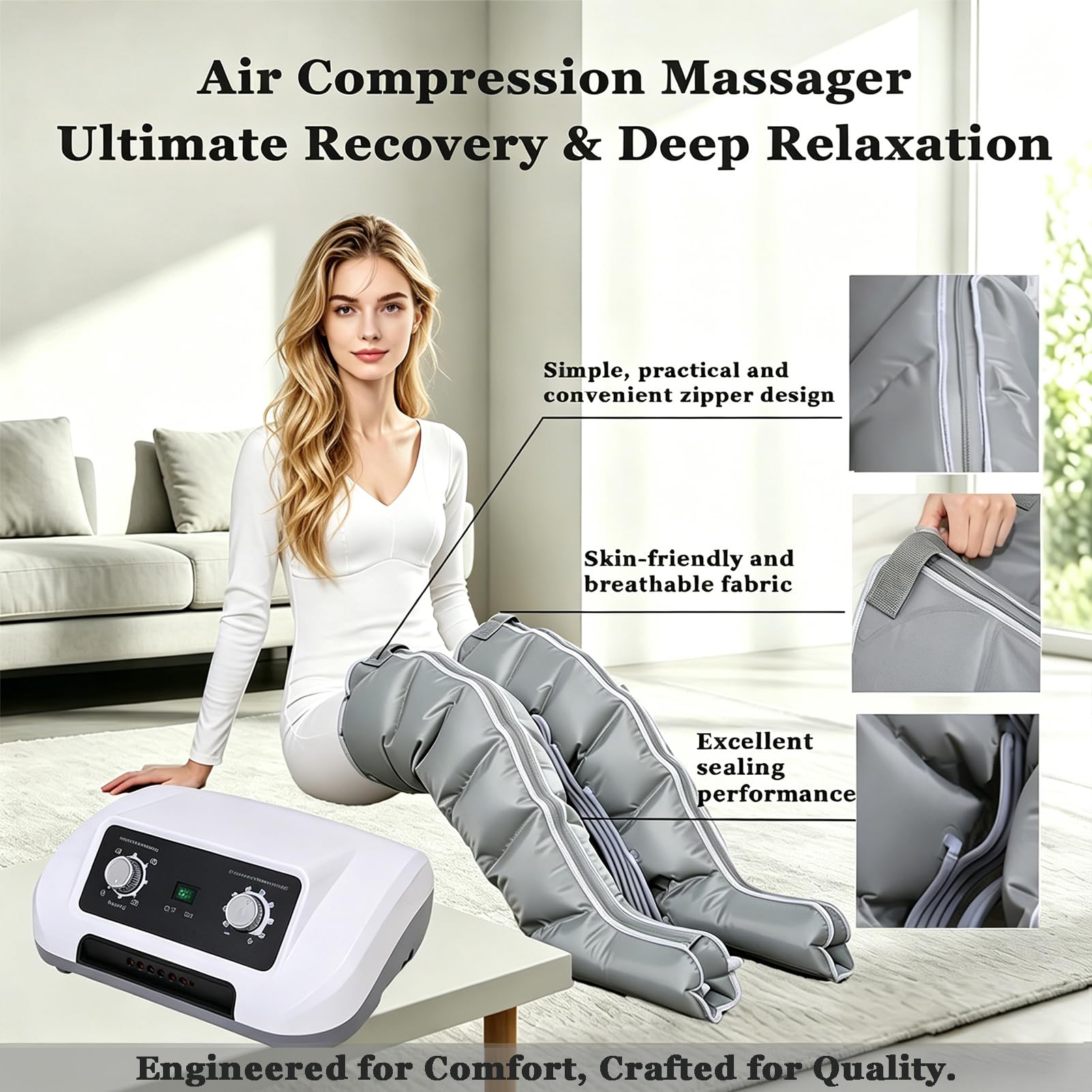 Presoterapia Piernas y Abdomen Brazos, Botas de Presoterapia 6 Camaras,Masajeador Piernas Profesional,Drenaje Linfatico 0-240 mmHg Ajustable,0-30 Min, Uso en Casa