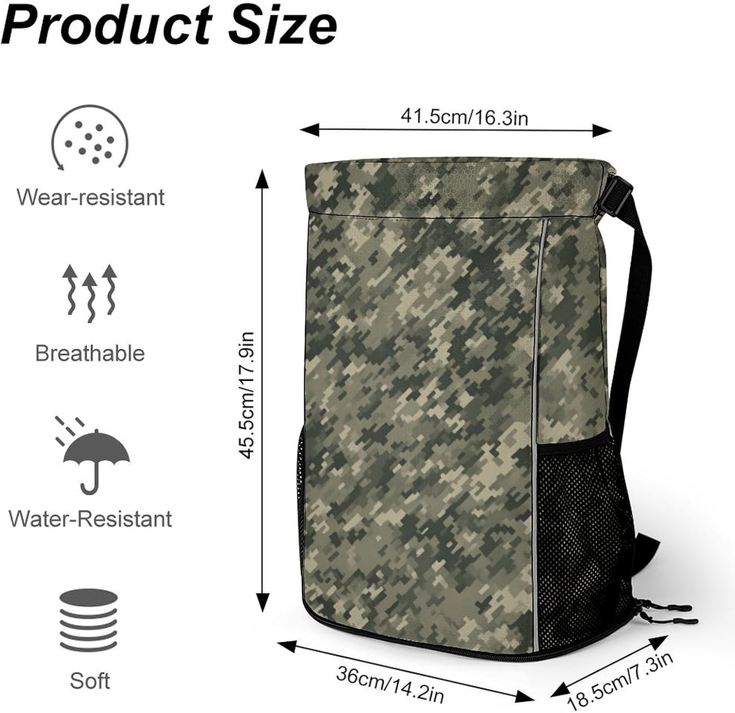 Sports Drawstring Backpack Military Woods Camouflage Lightweight Backpack Dry And Wet Separation Large Capacity