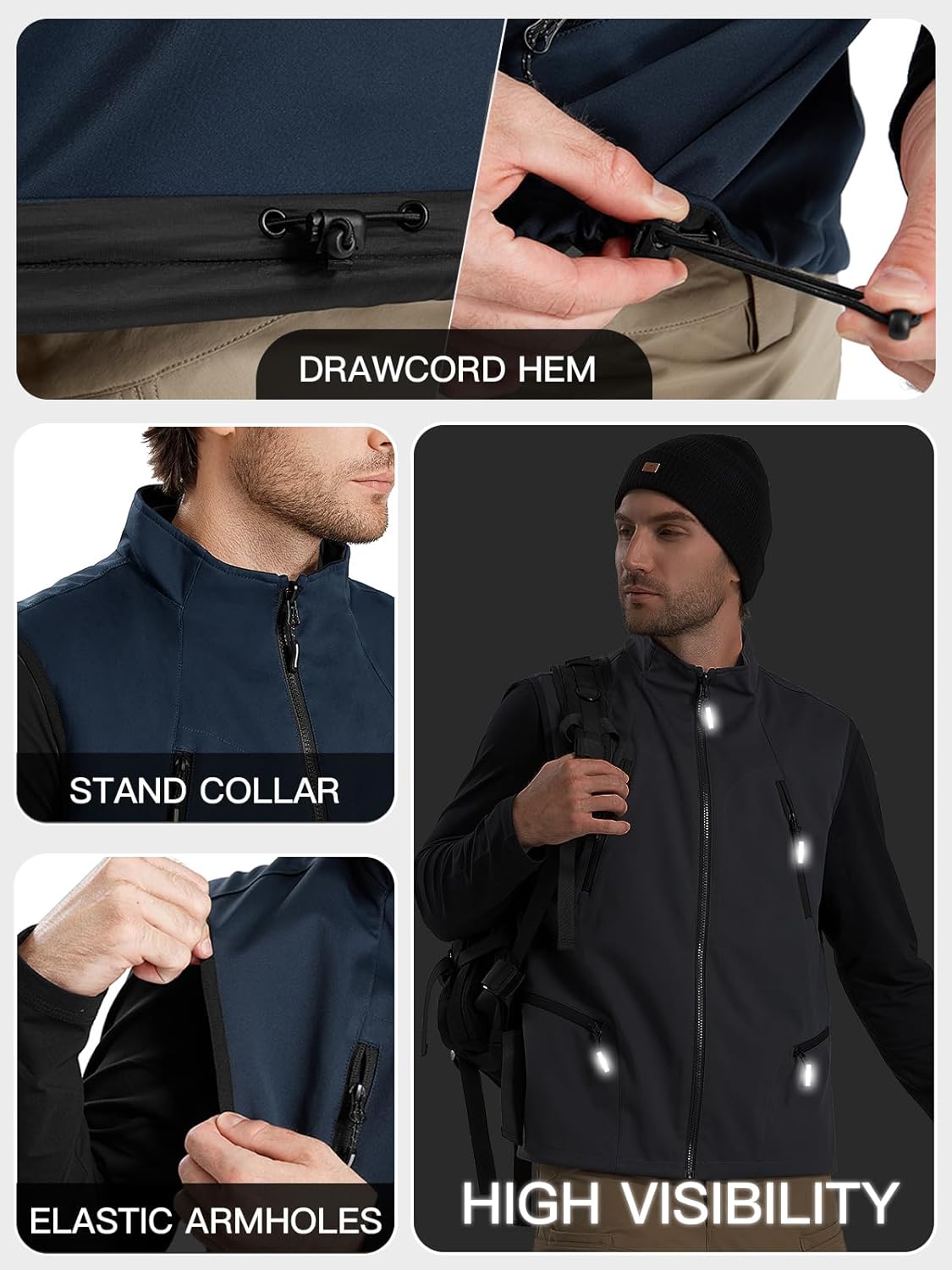 FREE SOLDIER Men's Lightweight Golf Vest Outerwear Windproof Reversible Sleeveless Softshell Jacket Running Vest - Image 5