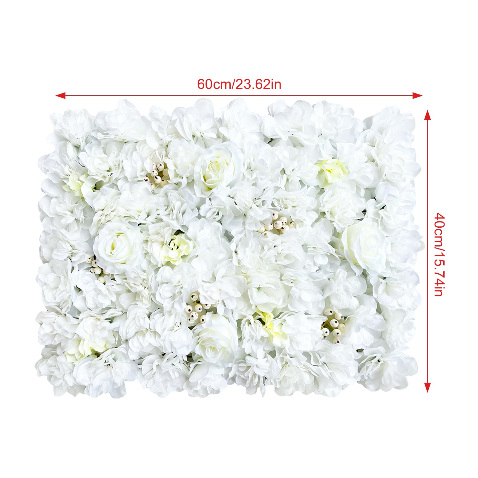 12 Stücke Künstliche Blumenwand Panel 60×40cm, DIY Seidenblumen Kunstblumen Wanddekorationskulisse für Hochzeit Dekor Party Hintergrund (Weiß Rose+Dahlie)