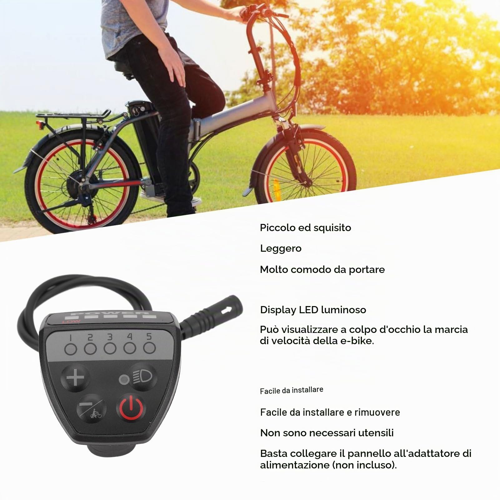 display led bici elettrica,regolatore velocità intelligente pannello motore centrale 24v 36v 48v leggero for ciclisti giornalieri weekender viaggiatori
