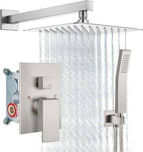 Aolemi Juego de Grifo de Ducha Sistema de Ducha de Lluvia con Aspersor de Mano Juego de Ducha de Baño Válvula de Instalación y Kit de Molduras de