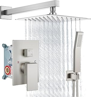 Aolemi Shower Faucet Set Rain Shower System with Handheld Spray Bathroom Shower Combo Rough-in Valve and Shower Trim Kit Included Brushed Nickel 10 Inch Wall Mount Shower Head