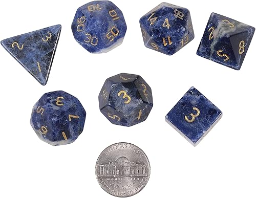 Miniatura 2 de rockcloud Blue Stone DND - Juego de 7 dados poliédricos hechos a mano con piedra de cristal curativo con caja de dados para juegos de mesa RPG MTG,