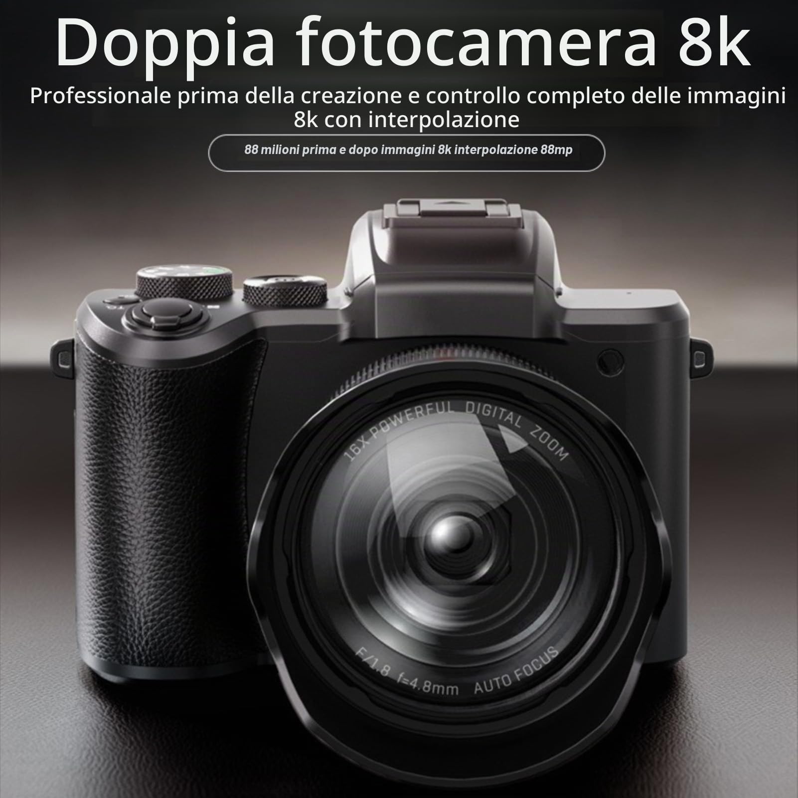 Topiky Fotocamere Digitali 8K per Fotografia, Autofocus 88MP WiFi Professionale Zoom 16X Fotocamera Doppio Obiettivo Webcam Selfie Cam con Paraluce Flash Touchscreen da 3,2 Pollici