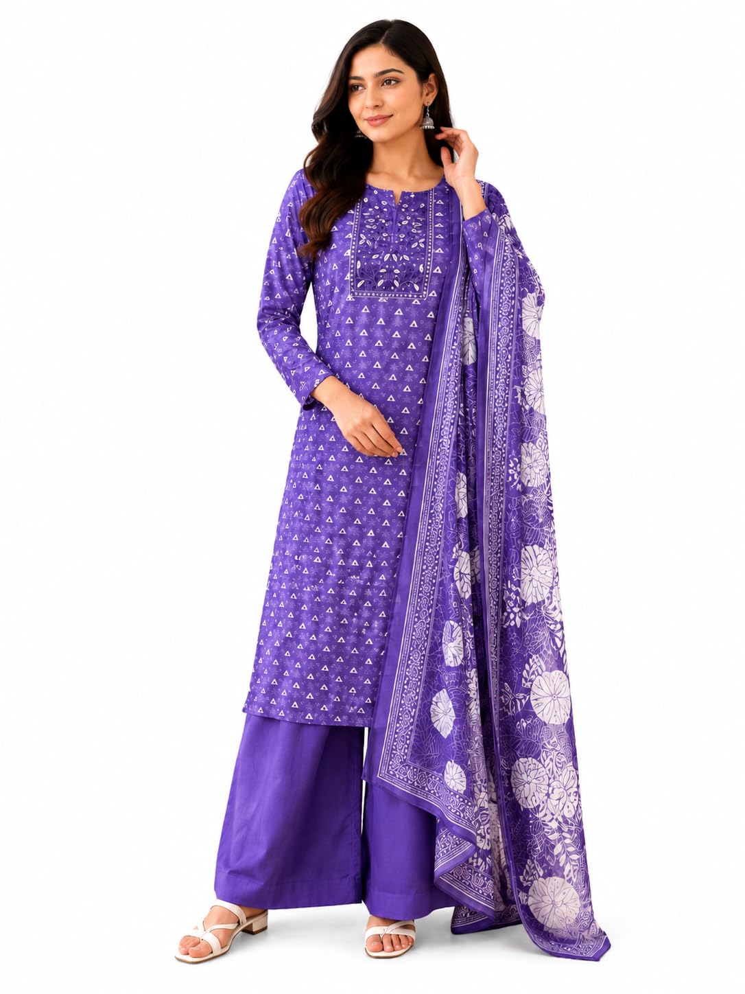 Women's Purple Cambric Cotton Unstitched Salwar Suit Material with Printed Dupatta | Ethnic Dress Material Set | Top, Bottom & Dupatta (2.25 m Each)-image-17