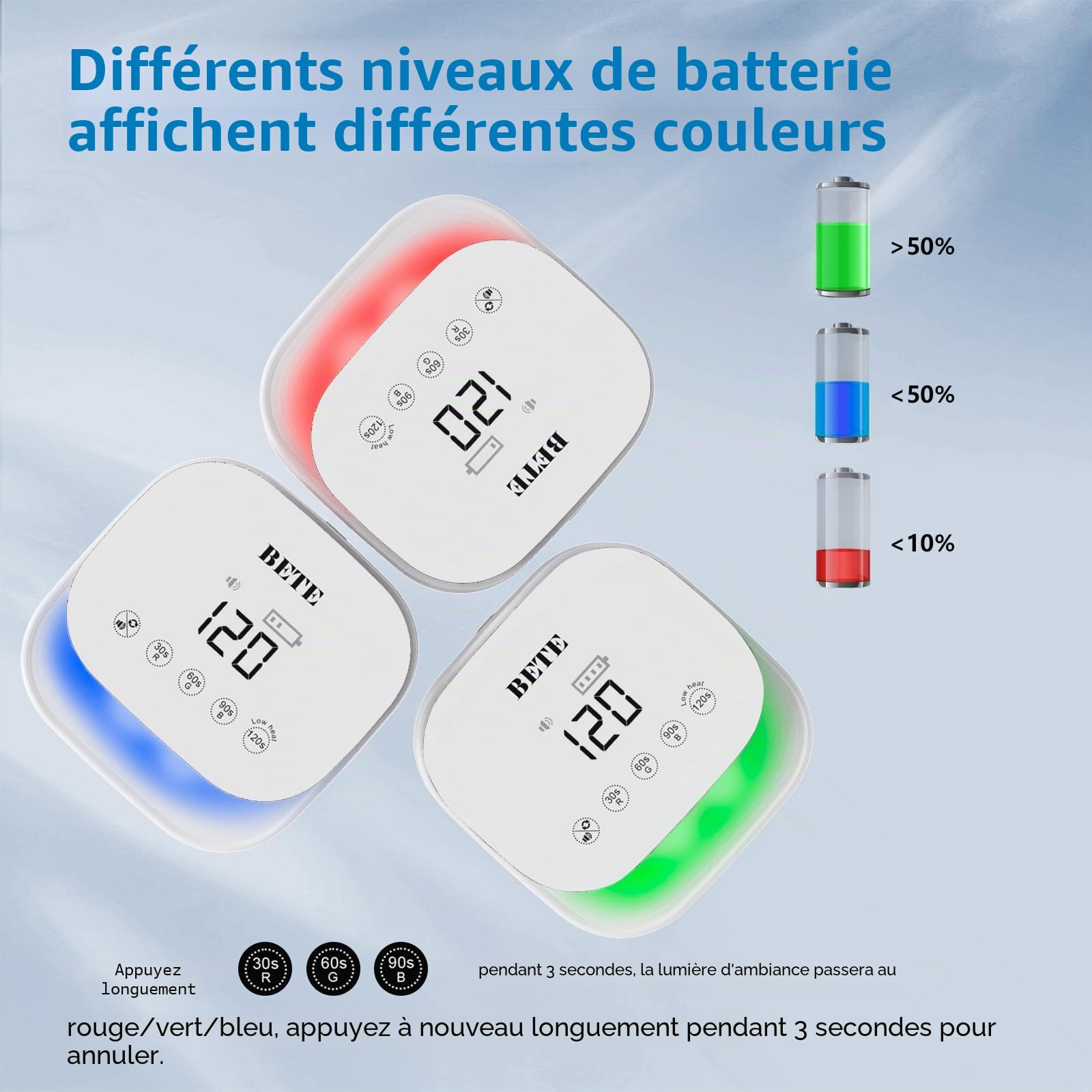 Lampes UV LED sans fil BETE 60W - Séchoir pour vernis gel rechargeable avec capteur automatique, 30 perles et 4 réglages de minuteur portable pour usage domestique/salon White