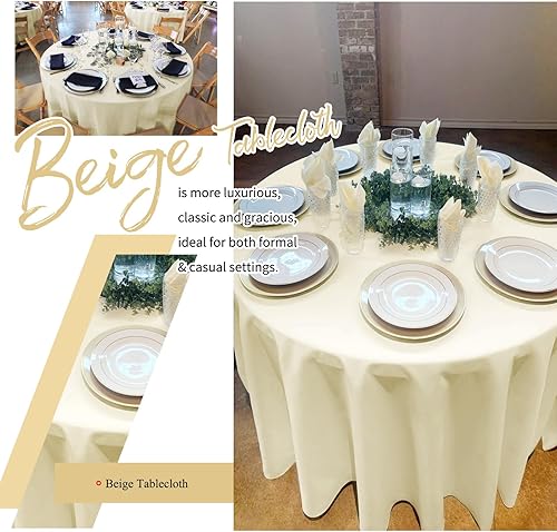 Miniatura 121 de Paquete de 8 manteles redondos blancos de 90 pulgadas, manteles redondos de poliéster lavables para mesa de tela decorativa resistente a