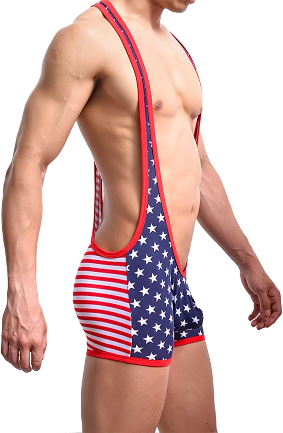 sandbank Men American Flag Wrestling Singlet Jockstrap Bodysuit Active Underwear