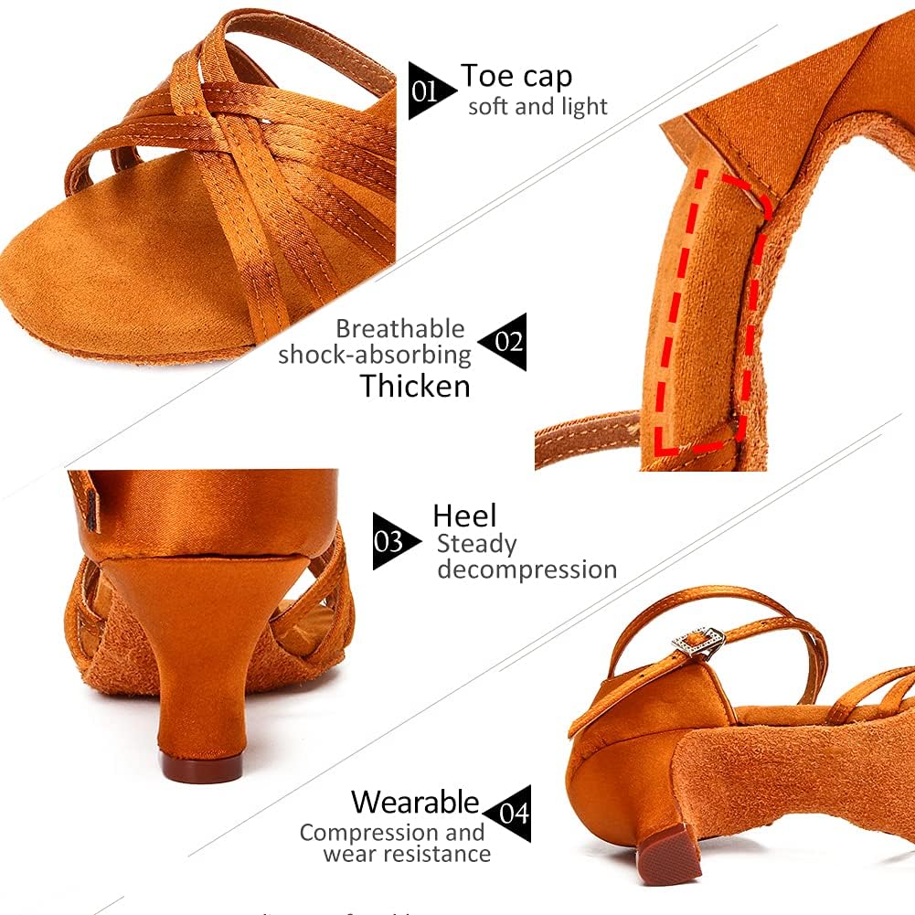 mumisuto Zapato de Baile, Zapatos Latinos Suaves y cómodos Zapato de Baile de Moda para niñas con tacón Alto de 4 cm Marrón