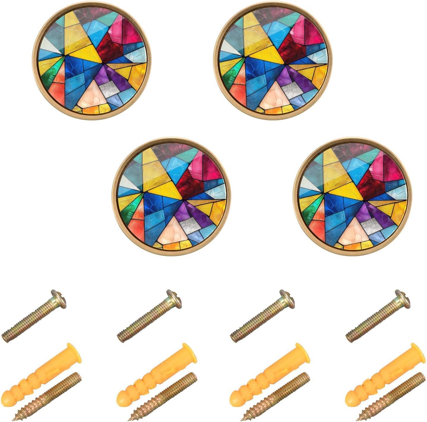 Blueangle 4 Pack Stained Glass Cabinet Knobs 1-1/4 inch Round Drawer Pulls for Dresser & Kitchen Cabinets（484）