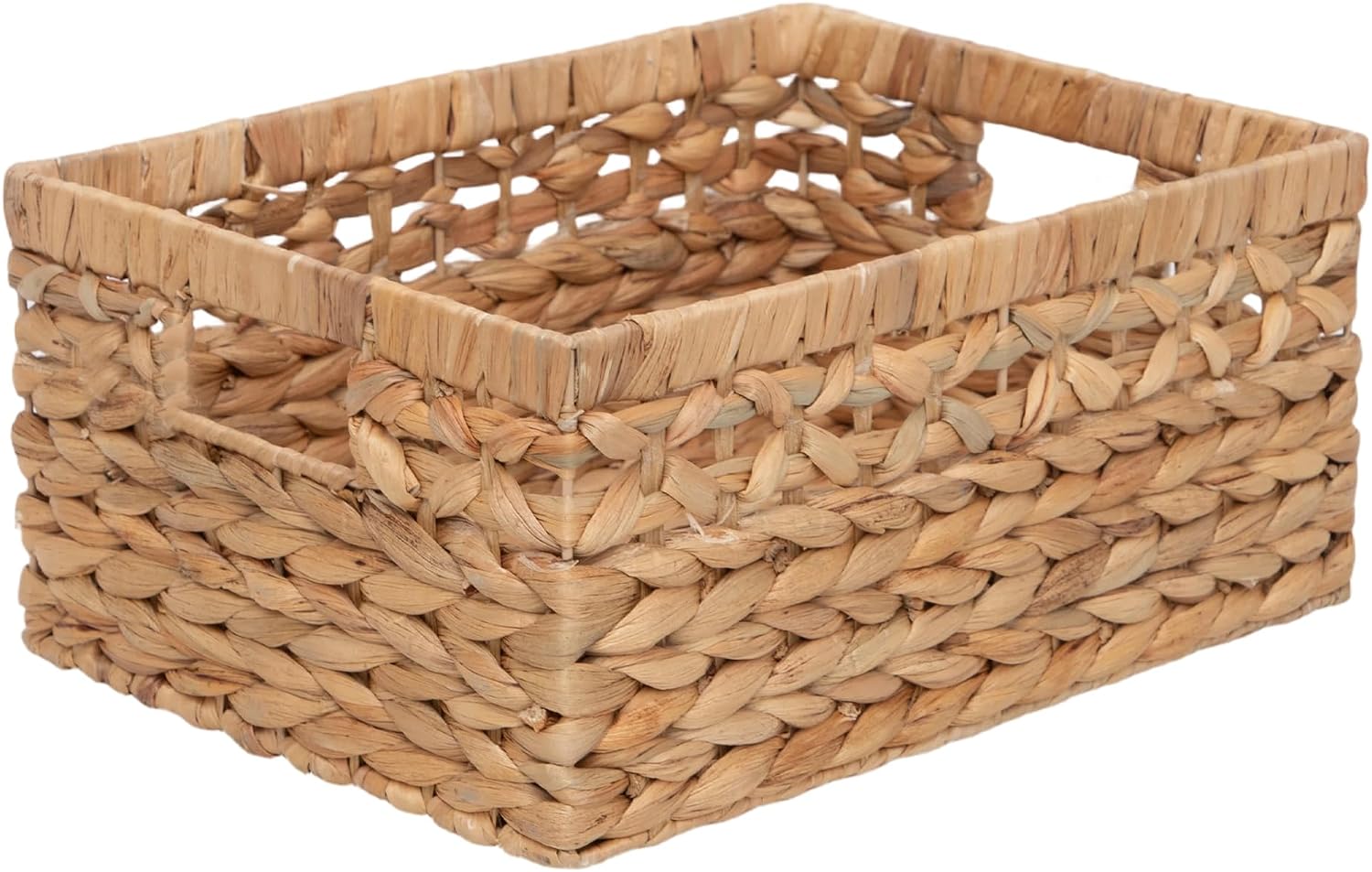 Woven Water Hyacinth Seagrass Storage Basket with Handles (Light Tan Water Hyacinth)