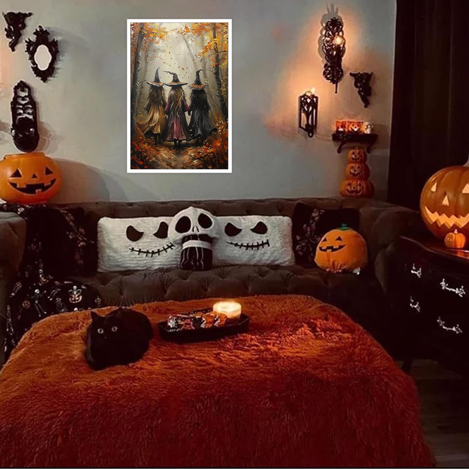 Homewish 3-teilige Hexen Leinwandbilder 40x30cm - Vintage Halloween Deko