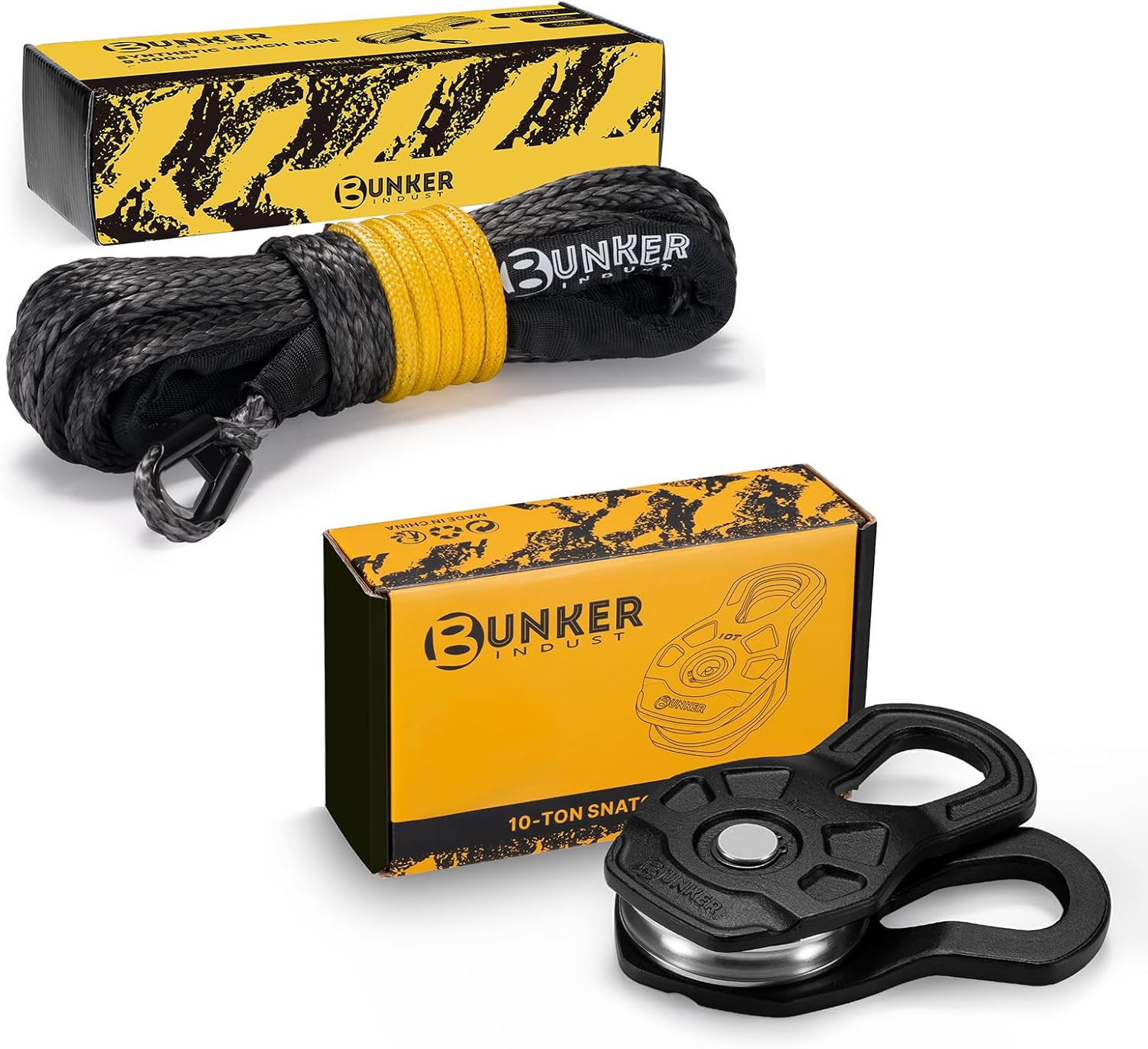 BUNKER INDUST 1/4" x 50' Synthetic Winch Rope + 10T Winch Snatch Block