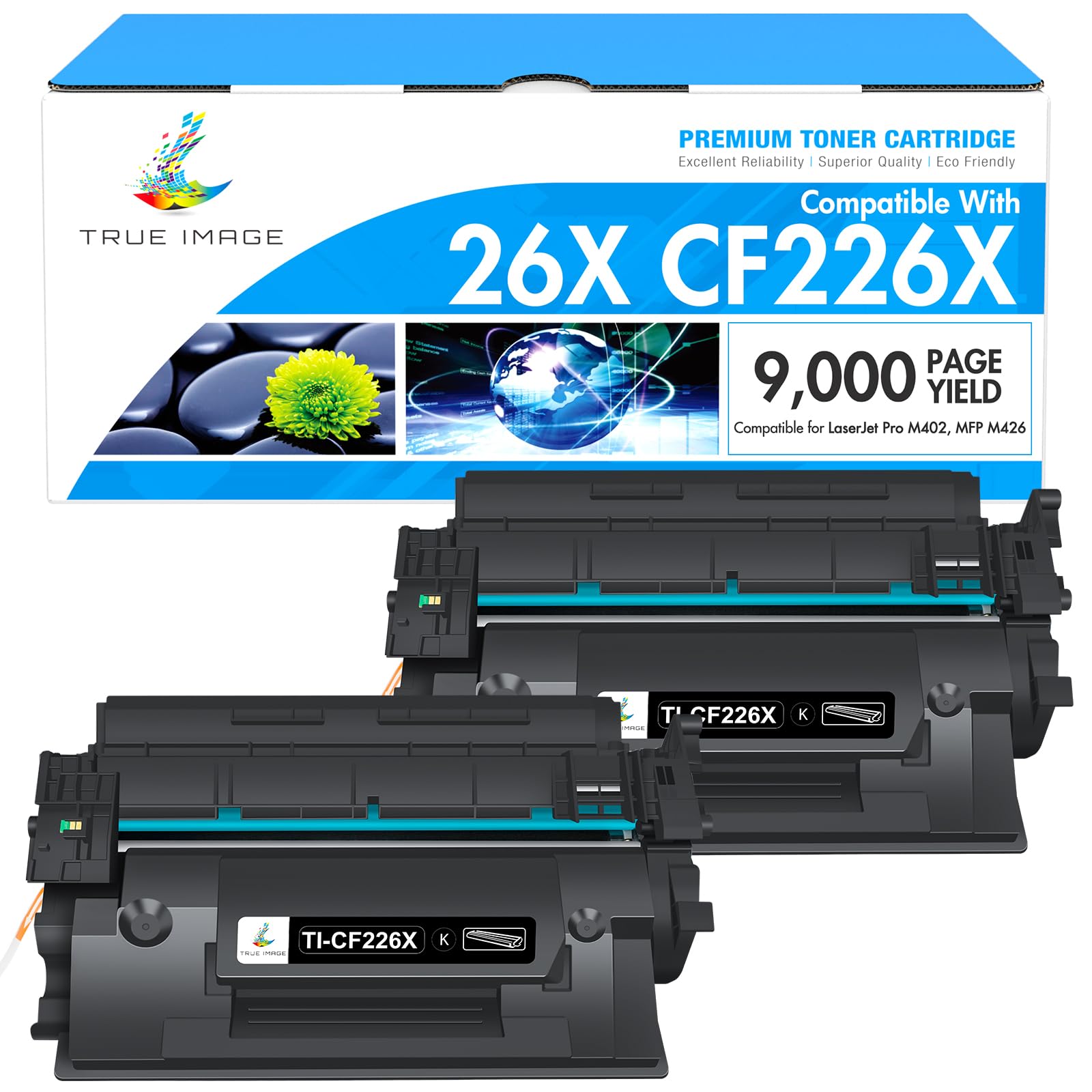 TRUE IMAGE CF226X 26X Toner Cartridge for HP Printer Replacement for HP 26X CF226X 26A CF226A Laseriet Pro M402n M402dn MFP426fdw M426fdn M426dw M402dne M402 Printer Ink High Yield (Black, 2 Pack)