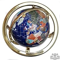 Vista 2 de Unique Art Since 1996 Globo del mundo de lapislázuli azul de 13 x 9 pulgadas con trípode dorado, 220 GB - azul-dorado