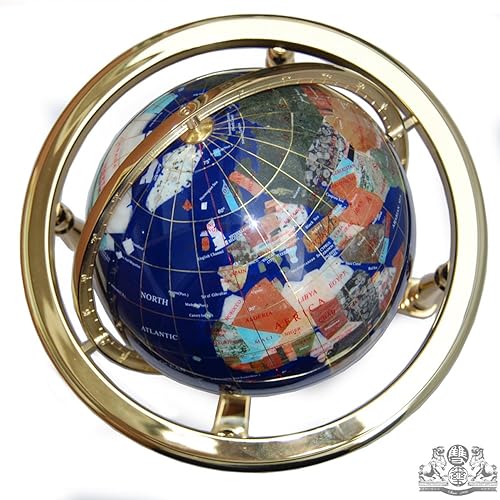 Miniatura 2 de Unique Art Since 1996 Globo del mundo de lapislázuli azul de 13 x 9 pulgadas con trípode dorado, 220 GB - azul-dorado