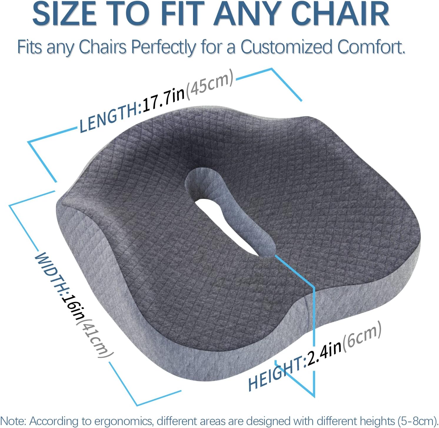 Large Seat Cushion 3D Full Wrap Office Chairs Cushions - Supportive Memory Foam Butt Pillow for Sciatica Pain Relief, Coccyx Seat Cushion for Tailbone Lower Back Pain for Home, Office and Car (Gray)