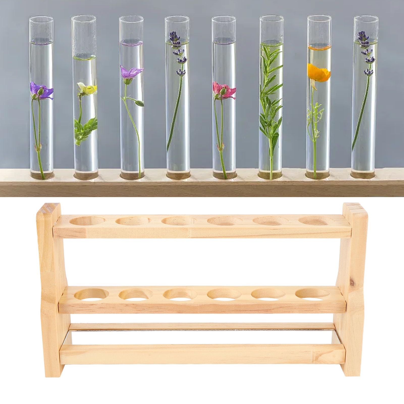 Wooden Test Tube Rack, Sturdy and Heatproof Pine Wood Test Tube Holder Stand with 6 Holes, 26mm or 31mm Diameter Centrifuge Tube Storage Organizer for Laboratories Classroom (26mm)