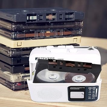 Retekess TR606 Cassette Tape Player, Cassette Player Recorder, Built-in Speaker, AUX/Microphone Jack, Support AUX Line in Record, AM FM Radio, Powered by DC or AA Battery (White)