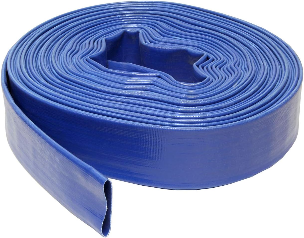 BISupply Lay Flat Hose 2in x 100ft Flat Discharge Hose – Reinforced PVC Pool Hose Heavy Duty Backwash Hose