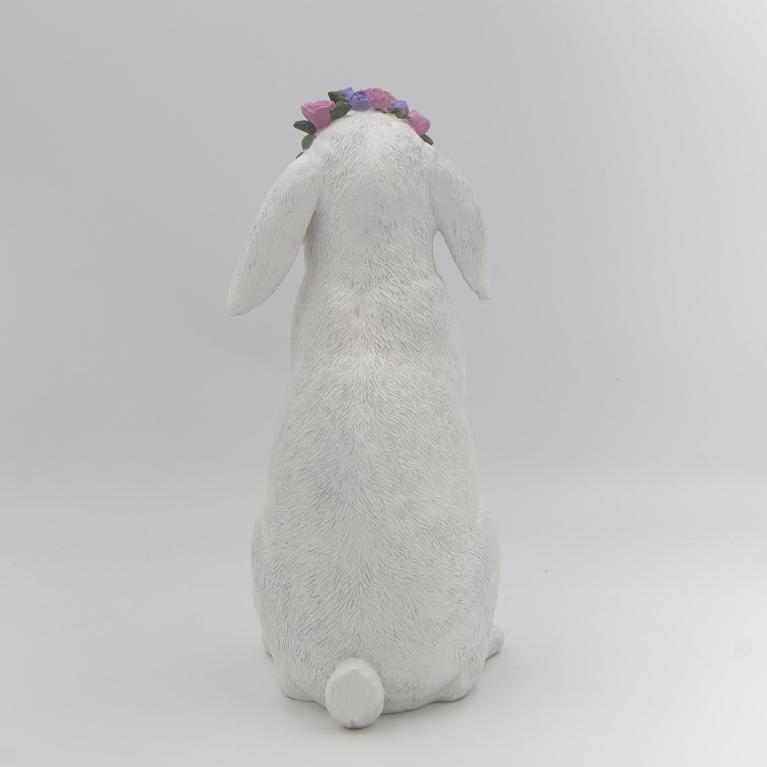 Roman, Figurine de lapin debout avec couronne de fleurs de 30,5 cm de haut, statue de lapin de Pâques avec couronne florale, décoration d'intérieur printanière