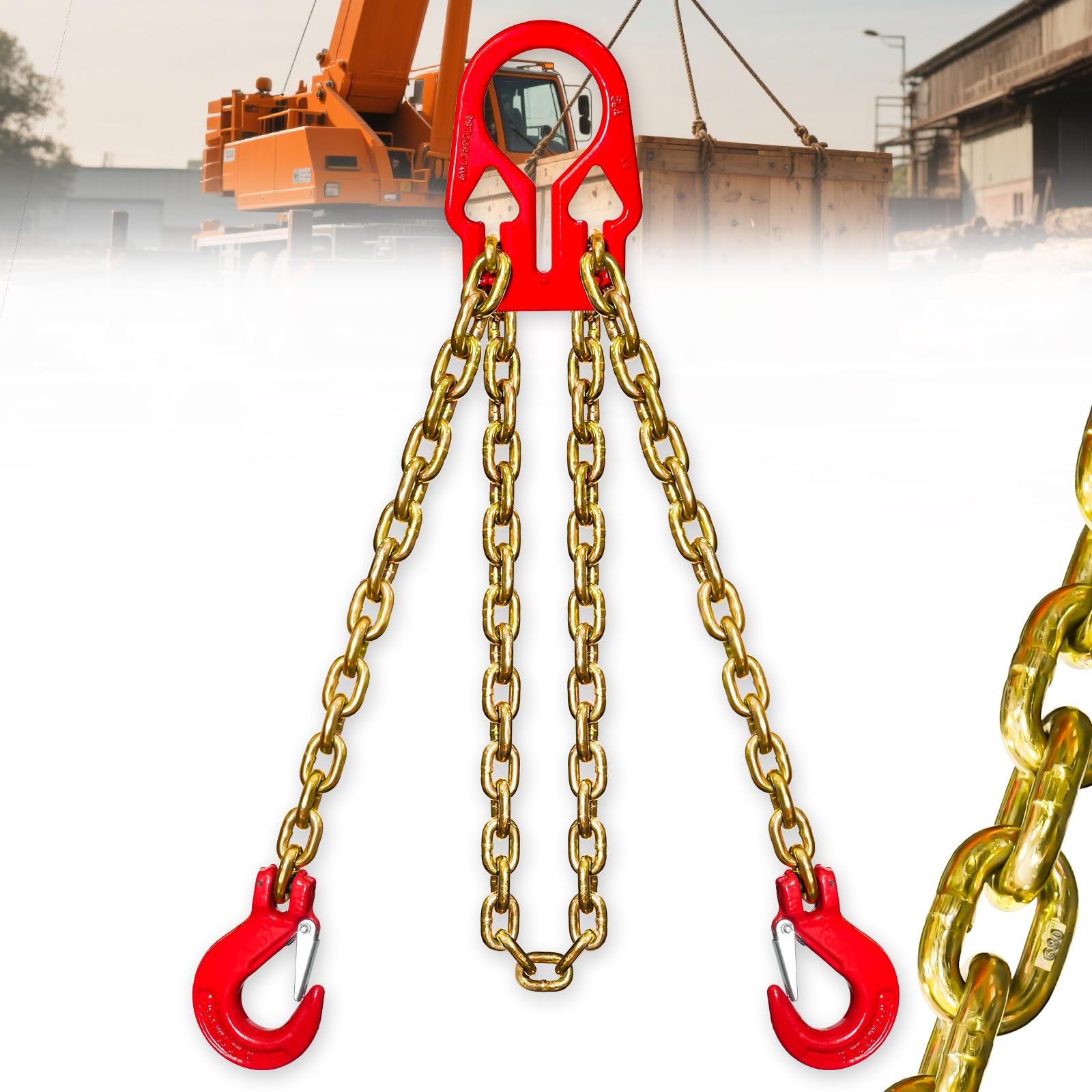 Cinghia a catena regolabile da 3,18 t, in lega di acciaio G80, a 2 vie, con 2 ganci di sicurezza, resistente, per sollevamenti del motore (zinco colorato)