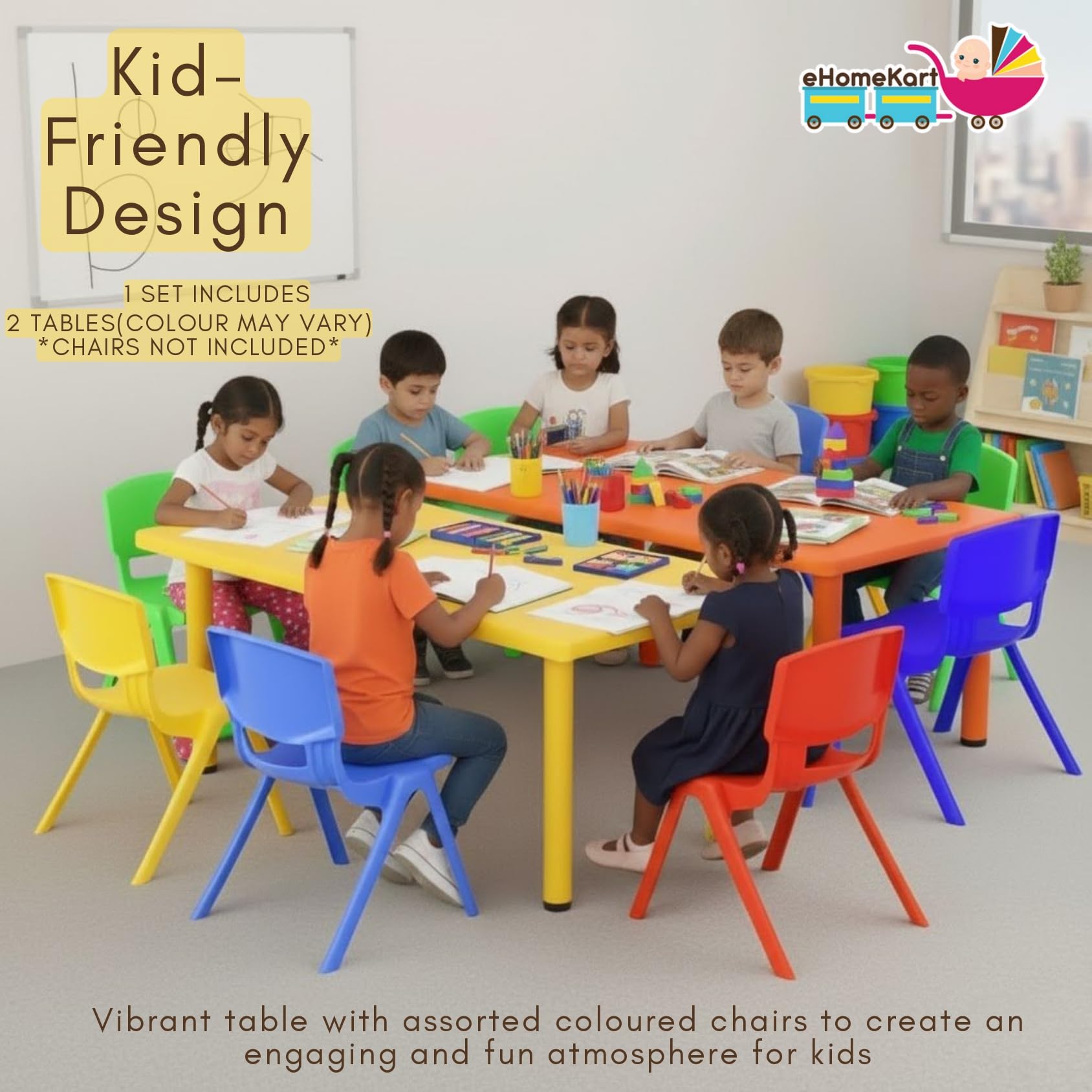 Her Home Rectangle Kids Table Set of 2 – Two Plastic Study Table for Home or School (48" L x 24" B) – Indoor & Outdoor Use – Color May Vary – Chairs Not Included 1