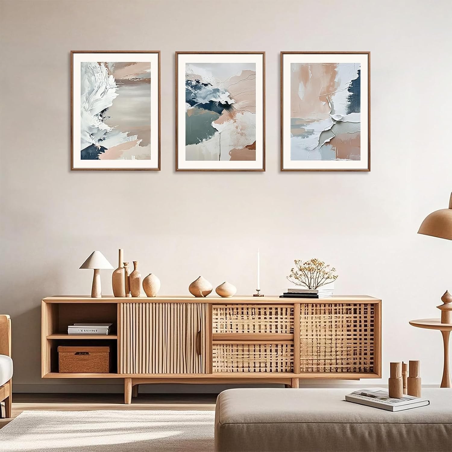 HPNIUB Weichgrünes Gerahmtes Leinwanddrucke Wandkunst Set, Abstrakte Botanische Boho-Wanddekoration, Minimalistisches Bilder Grün Leinwandkunstwerk Wohnzimmer, Schlafzimmer