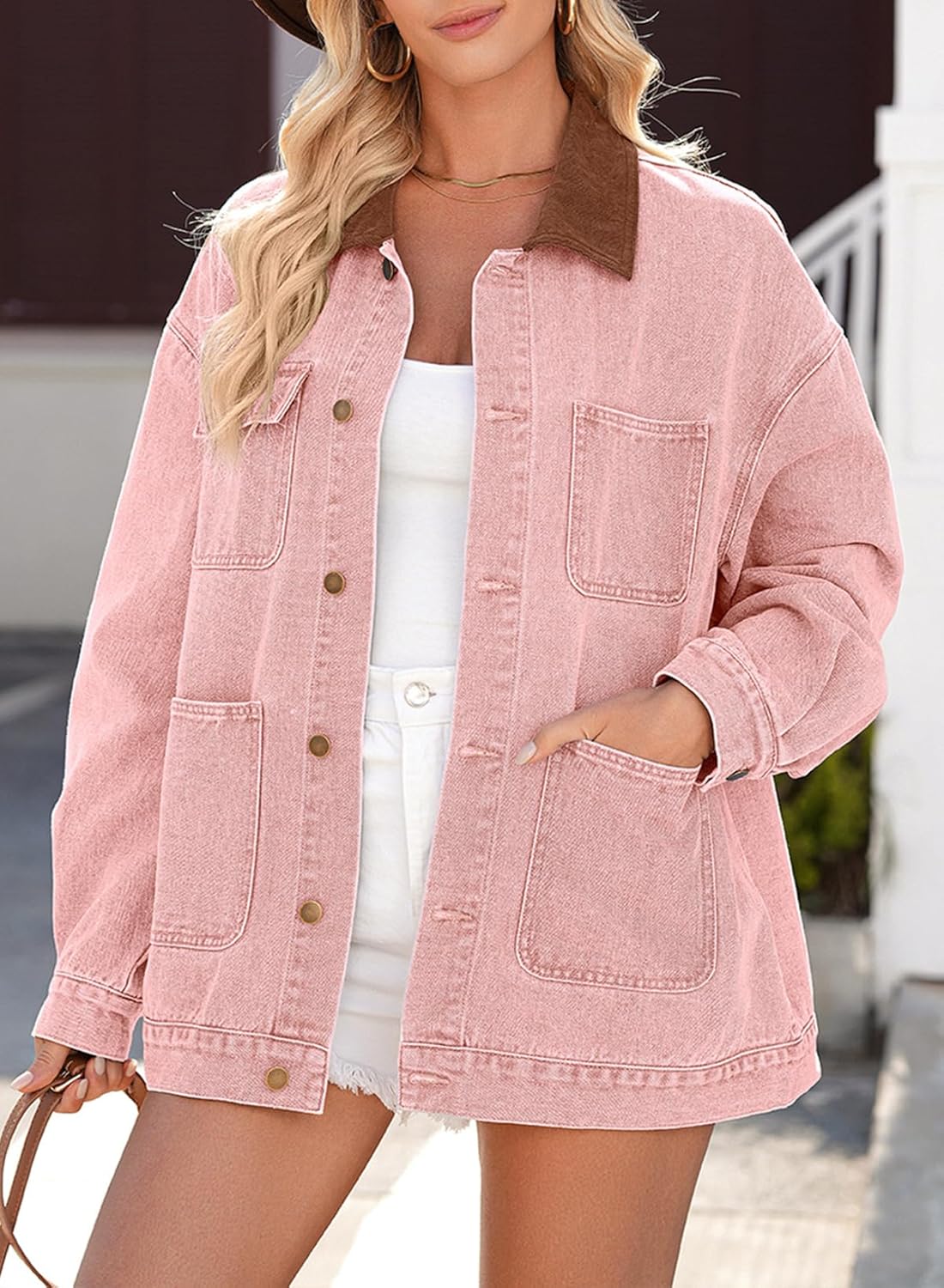 Dokotoo Jean Jacket Women Trendy Fall Fashion Long Sleeve Denim Jacket Corduroy Collar Barn Jackets Oversized Coat 2025 - Image 3