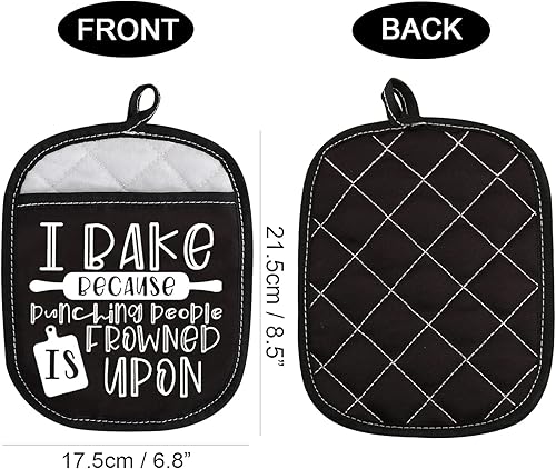 Miniatura 2 de ZJXHPO Almohadillas para horno de regalo para hornear, soporte para ollas I Bake Because Punching People is Frowned Upon Hot Pads (Frunción sobre)