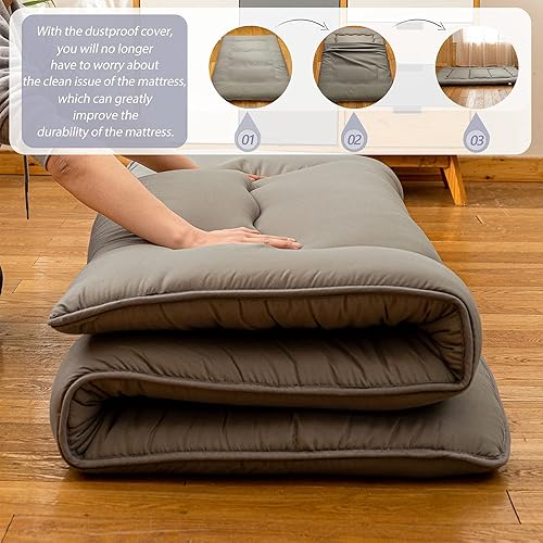 Miniatura 5 de YOSHOOT Colchón de suelo japonés Shiki gris carbón, colchón de huéspedes enrollable, portátil, plegable, para campamento, colchón, almohadilla