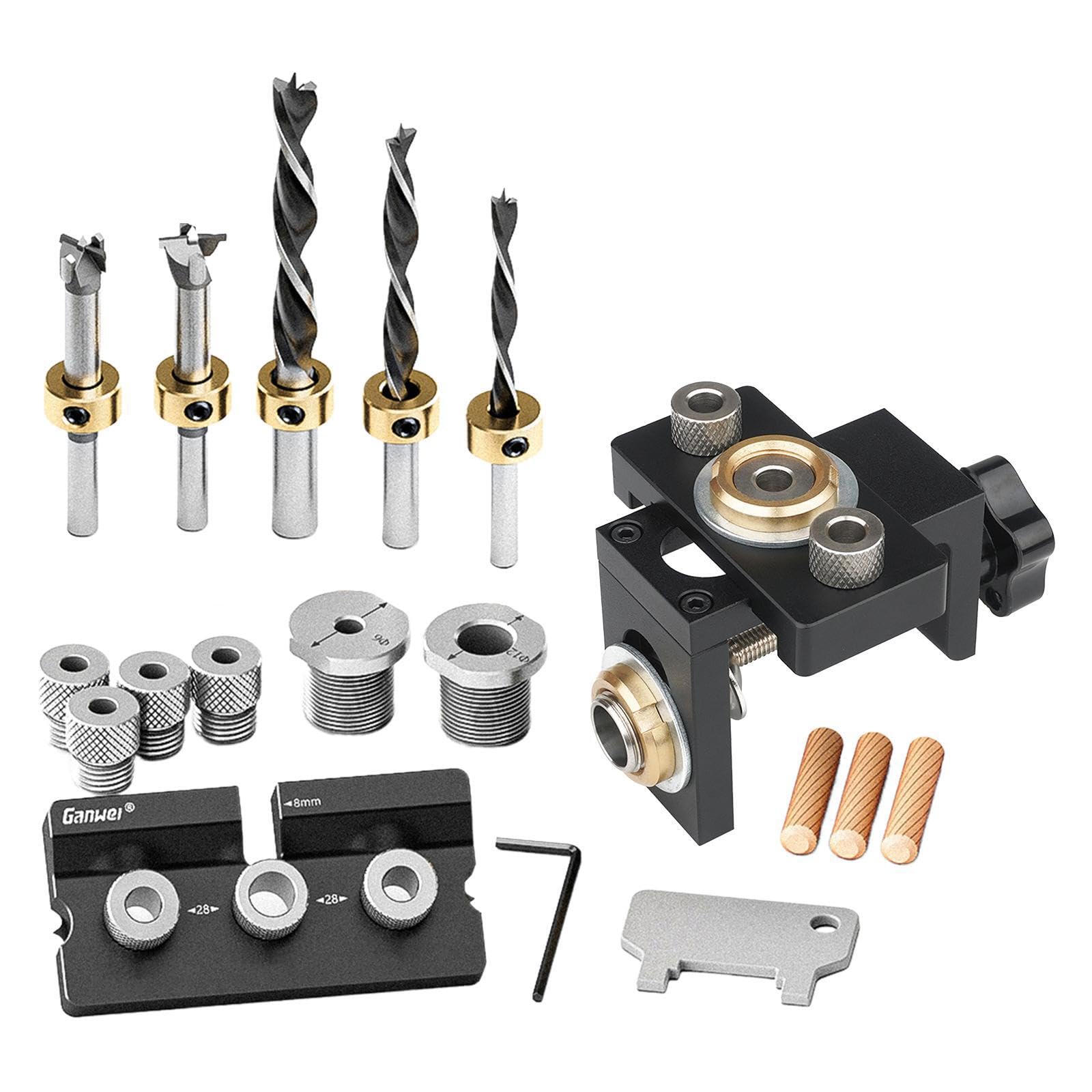 Benutzerfreundliches 3 in 1 Dübelbohrset für Holzbearbeitung, verstellbar, für Handwerker und Hobbybastler. Mit 12 mm und 15 mm Bohrern für