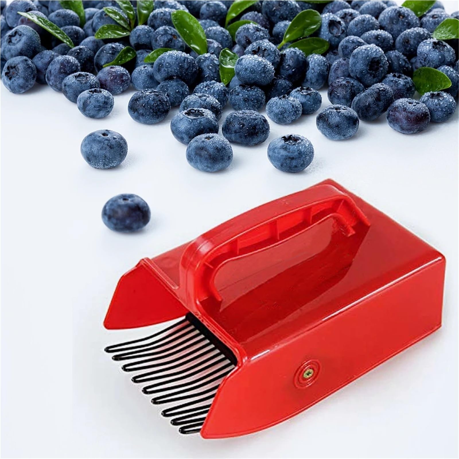 Beerenpflücker mit Metallkamm, tragbare Rechenschaufel for Blaubeeren und Himbeeren(Red)