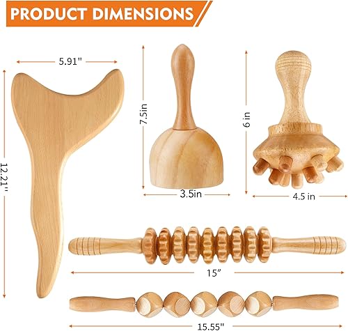Miniatura 2 de Herramientas de masaje profesionales 5 en 1 masajeador de drenaje linfático rodillo de masaje de copa de madera tabla de contorno para