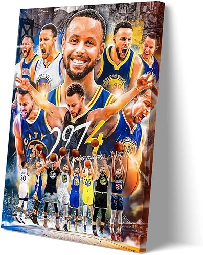 Pósteres de Stephen Curry de Stephen Curry de baloncesto, impresión HD, lienzo decorativo de pared para dormitorio, sala de estar (marco de madera
