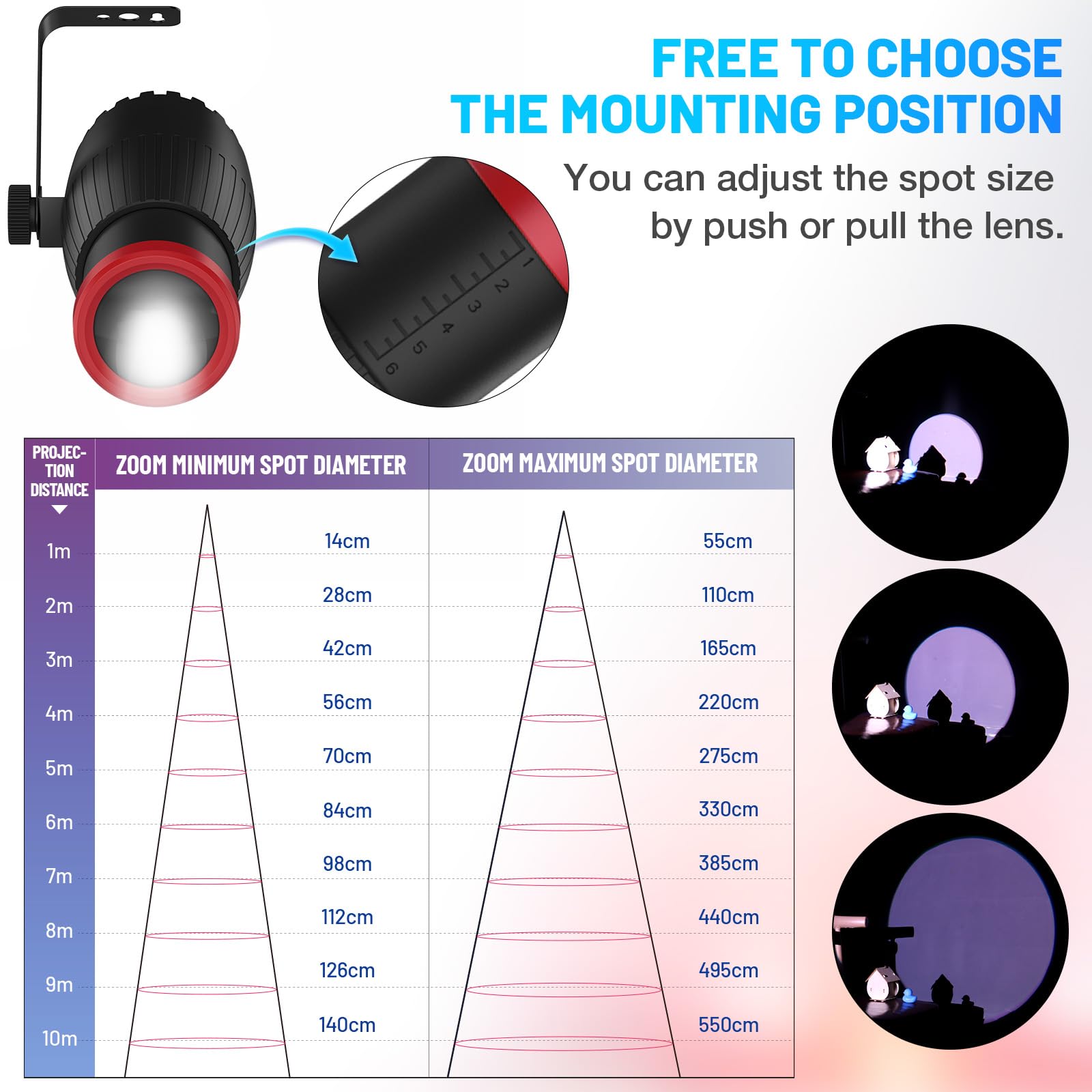 Pinspot Lumière, Czgor 18W Projecteur à Focale Manuelle pour Boule Disco | RGBW 4 en 1 LED, 16 Couleurs avec Télécommande, Éclairage de Scène pour Miroir, DJ, Disco, Party, Club, Bar, Mariage