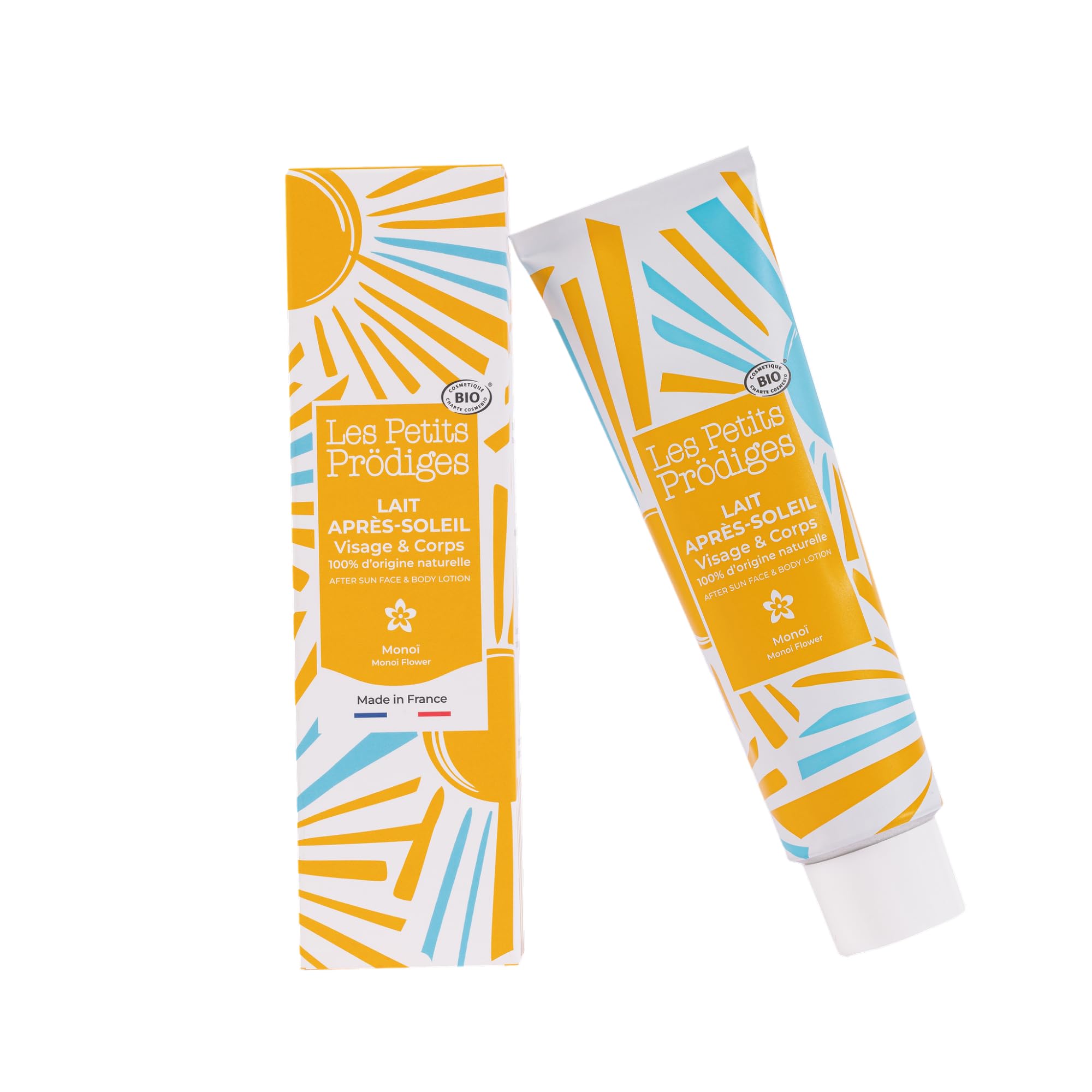 LES PETITS PRODIGES Lait Après Soleil Visage & Corps - Senteur Monoï - 100% Naturel, Bio, Hydrate, Apaise, Rafraîchit, au jus d'Aloe Vera - Tube en Aluminium recyclable - Fabriqué en France - 100ml