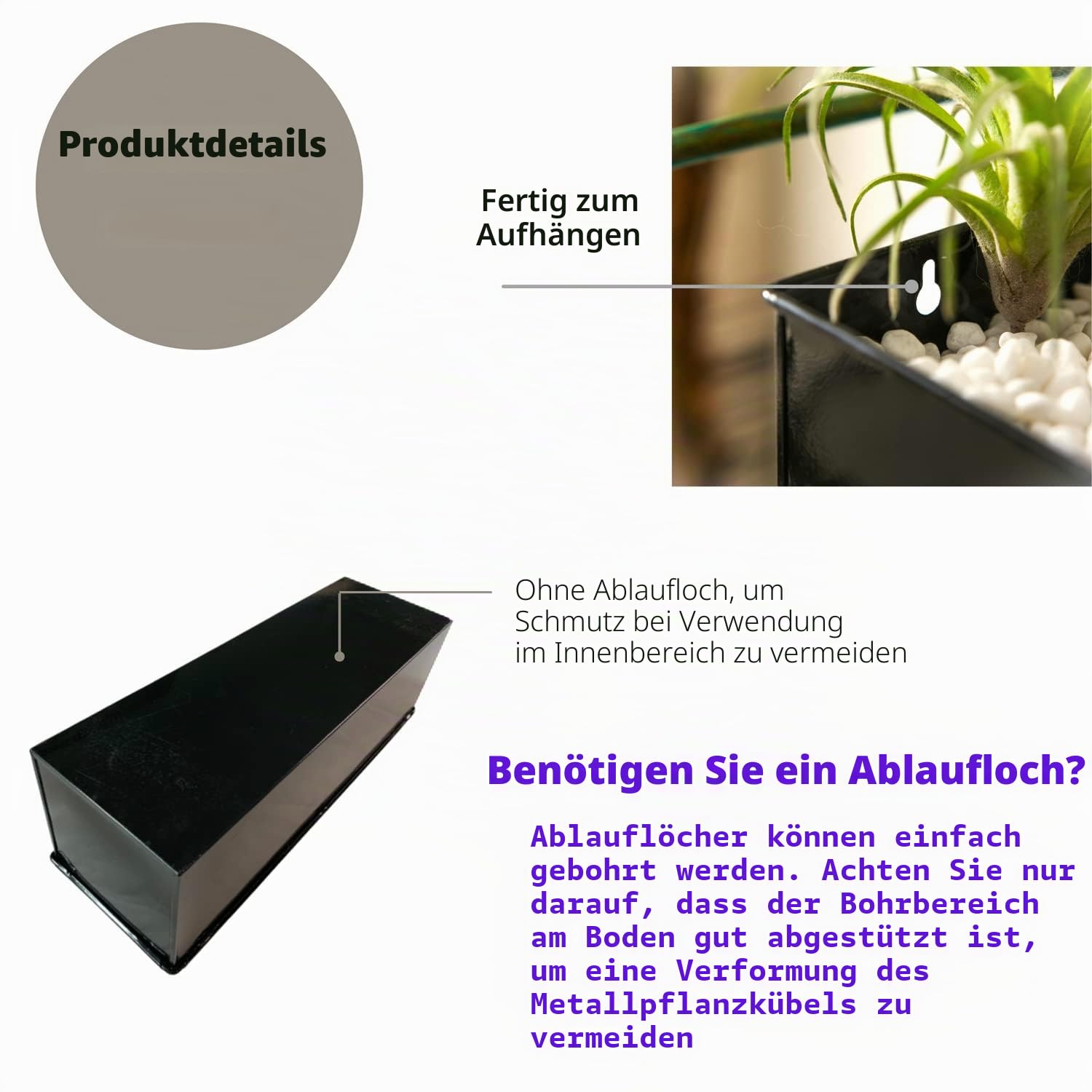 LáLáGreen Wand-Pflanzgefäß, 30,5 cm, große Wandhalterung, Sukkulenten-Übertöpfe, schwarz, Wandbehang, rechteckig, Metall, Blumentopf, Fenster, Pflanzkasten, Zaungeländer, minimalistisches schwebendes