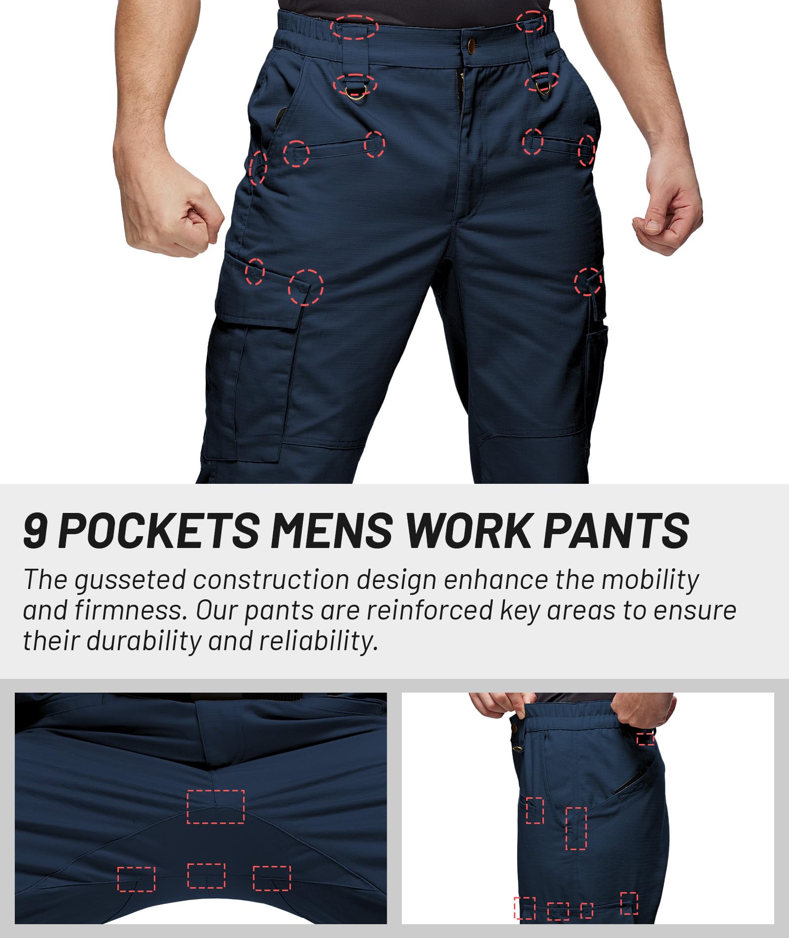 ZITY Pantalon de Travail Robuste pour Homme - Pantalon Cargo Extensible - Pantalon Tactique de sécurité avec Plusieurs Poches - Taille Semi-élastique