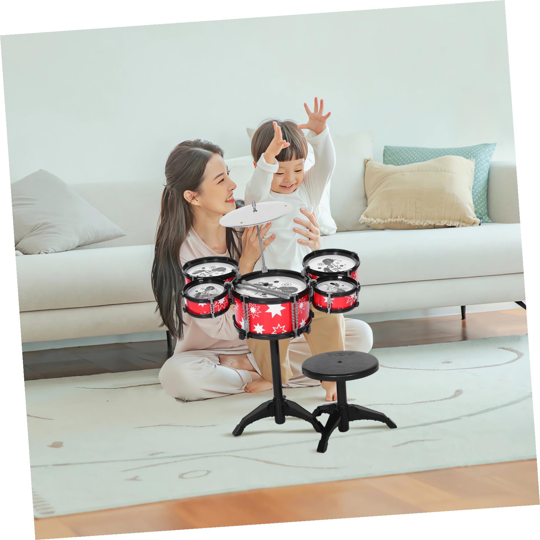 Batteria per Bambini Set Mini Rosso in Plastica per Piccoli